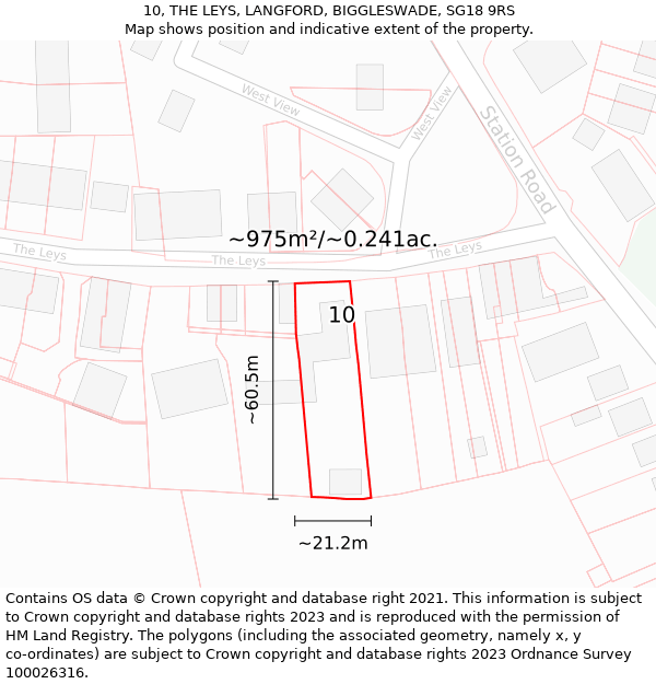 10, THE LEYS, LANGFORD, BIGGLESWADE, SG18 9RS: Plot and title map