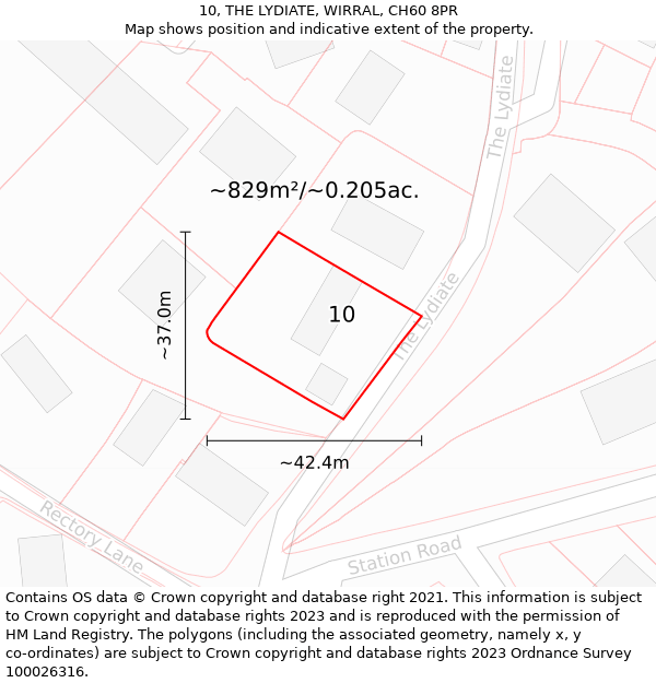 10, THE LYDIATE, WIRRAL, CH60 8PR: Plot and title map