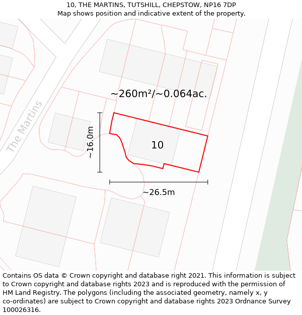 10, THE MARTINS, TUTSHILL, CHEPSTOW, NP16 7DP: Plot and title map