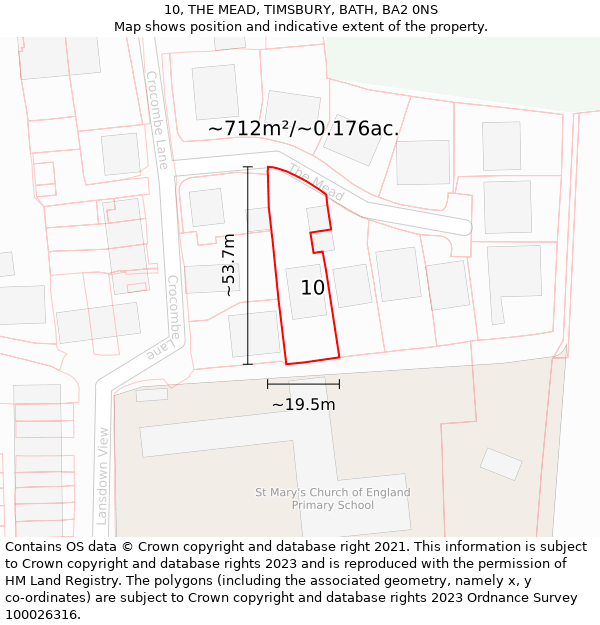 10, THE MEAD, TIMSBURY, BATH, BA2 0NS: Plot and title map