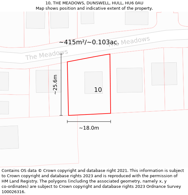 10, THE MEADOWS, DUNSWELL, HULL, HU6 0AU: Plot and title map