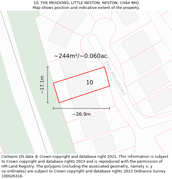 10, THE MEADOWS, LITTLE NESTON, NESTON, CH64 9RQ: Plot and title map