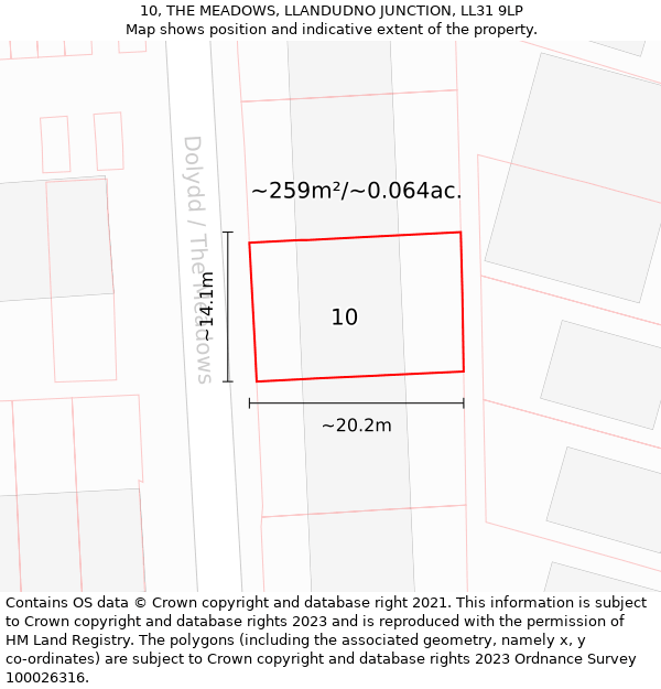 10, THE MEADOWS, LLANDUDNO JUNCTION, LL31 9LP: Plot and title map