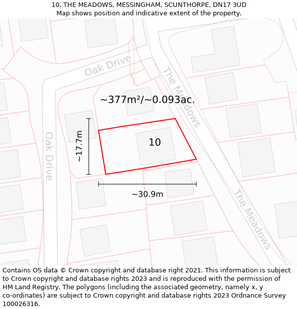 10, THE MEADOWS, MESSINGHAM, SCUNTHORPE, DN17 3UD: Plot and title map