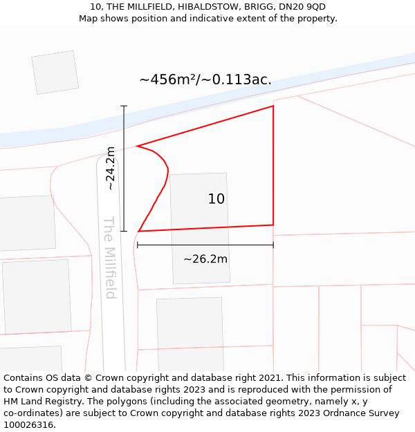 10, THE MILLFIELD, HIBALDSTOW, BRIGG, DN20 9QD: Plot and title map