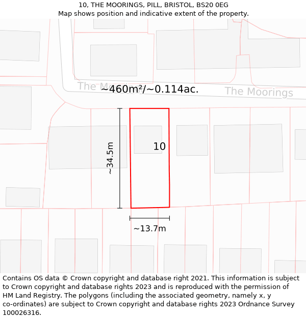 10, THE MOORINGS, PILL, BRISTOL, BS20 0EG: Plot and title map