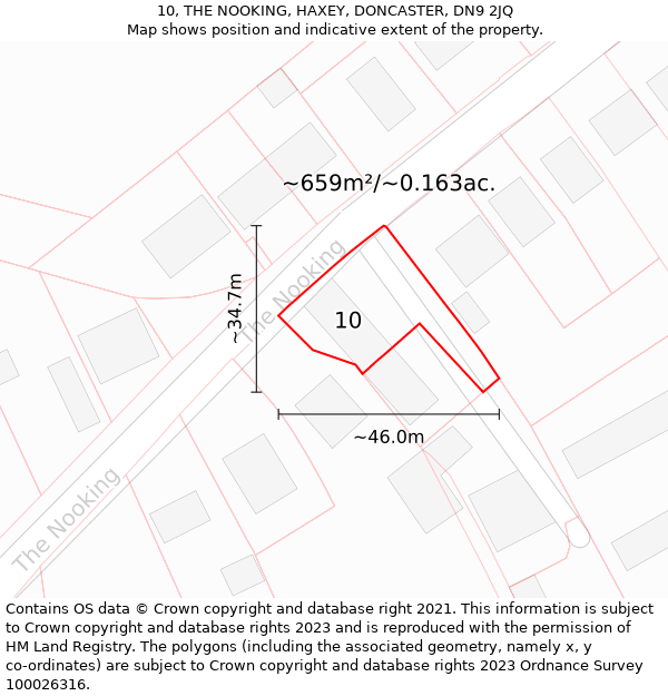 10, THE NOOKING, HAXEY, DONCASTER, DN9 2JQ: Plot and title map