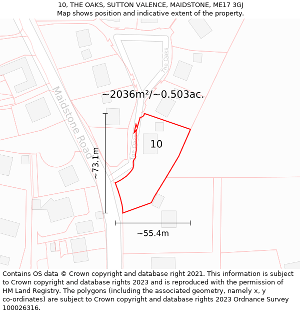 10, THE OAKS, SUTTON VALENCE, MAIDSTONE, ME17 3GJ: Plot and title map