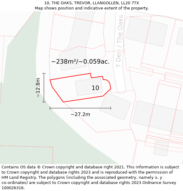 10, THE OAKS, TREVOR, LLANGOLLEN, LL20 7TX: Plot and title map