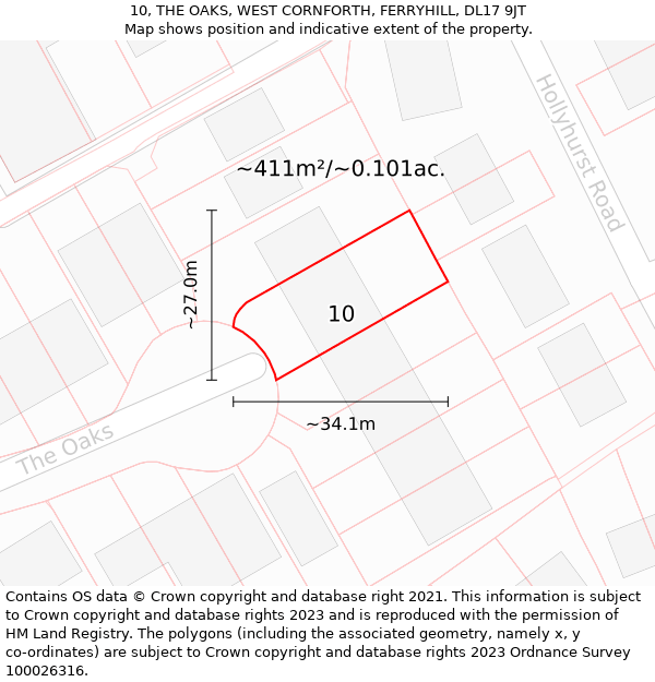 10, THE OAKS, WEST CORNFORTH, FERRYHILL, DL17 9JT: Plot and title map