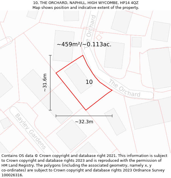 10, THE ORCHARD, NAPHILL, HIGH WYCOMBE, HP14 4QZ: Plot and title map