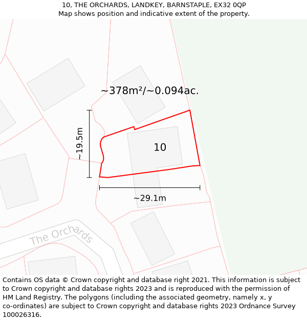 10, THE ORCHARDS, LANDKEY, BARNSTAPLE, EX32 0QP: Plot and title map