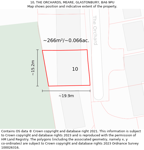 10, THE ORCHARDS, MEARE, GLASTONBURY, BA6 9PU: Plot and title map