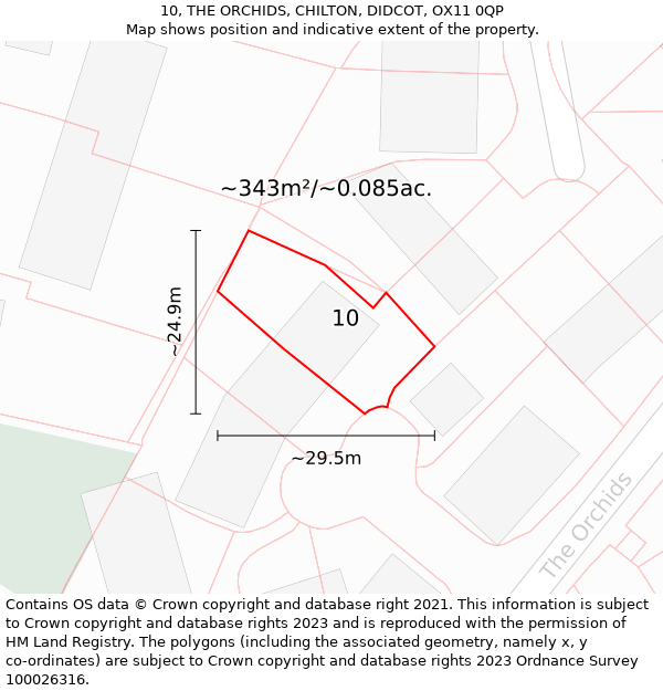10, THE ORCHIDS, CHILTON, DIDCOT, OX11 0QP: Plot and title map