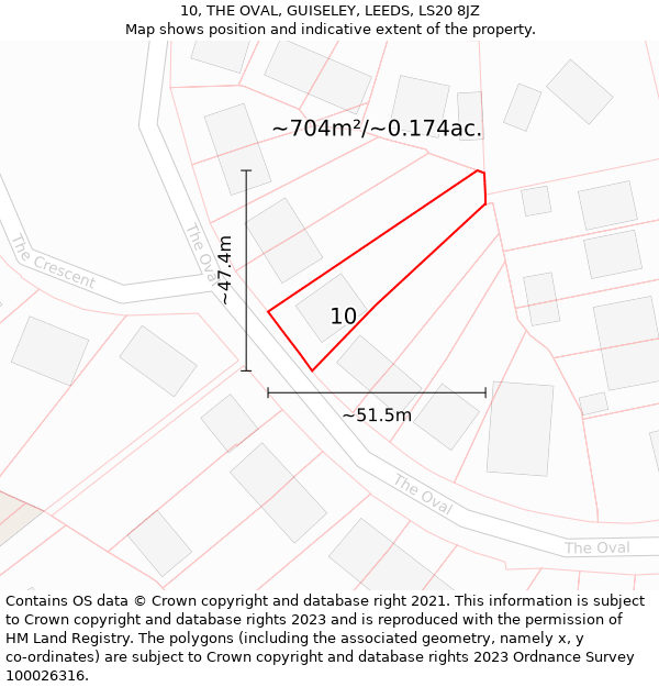 10, THE OVAL, GUISELEY, LEEDS, LS20 8JZ: Plot and title map