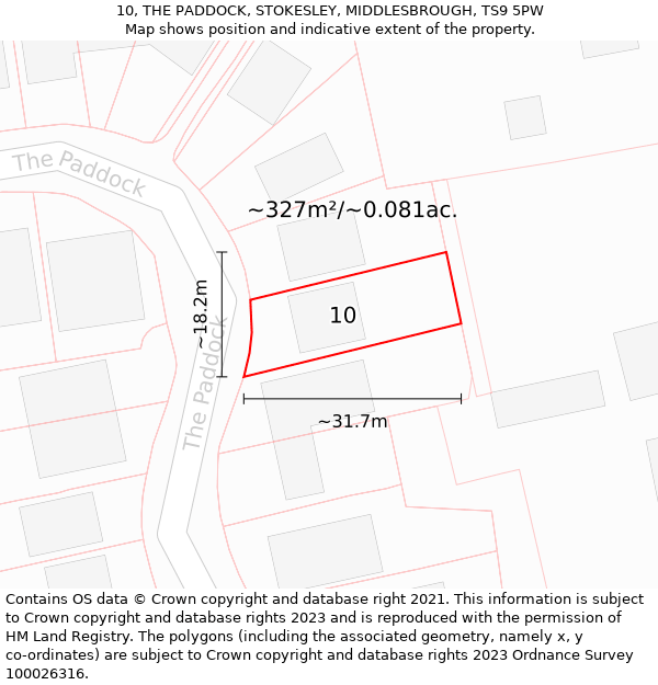 10, THE PADDOCK, STOKESLEY, MIDDLESBROUGH, TS9 5PW: Plot and title map