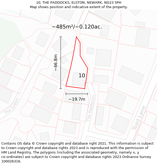 10, THE PADDOCKS, ELSTON, NEWARK, NG23 5PH: Plot and title map