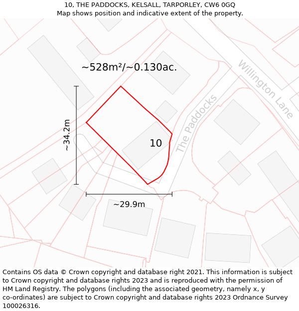 10, THE PADDOCKS, KELSALL, TARPORLEY, CW6 0GQ: Plot and title map