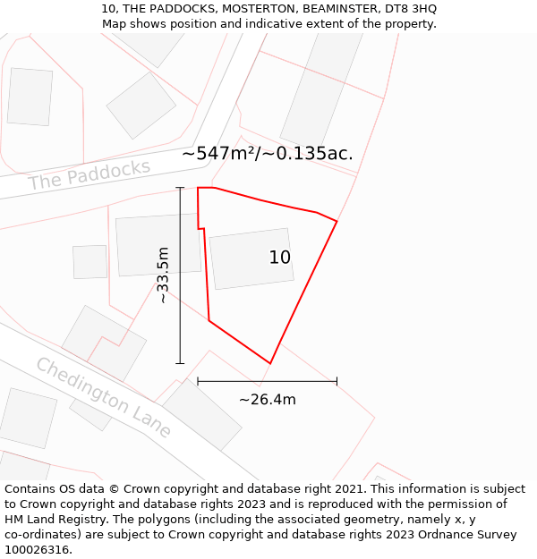 10, THE PADDOCKS, MOSTERTON, BEAMINSTER, DT8 3HQ: Plot and title map