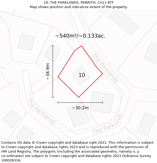 10, THE PARKLANDS, PENRITH, CA11 8TF: Plot and title map