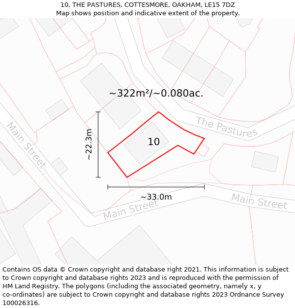 10, THE PASTURES, COTTESMORE, OAKHAM, LE15 7DZ: Plot and title map