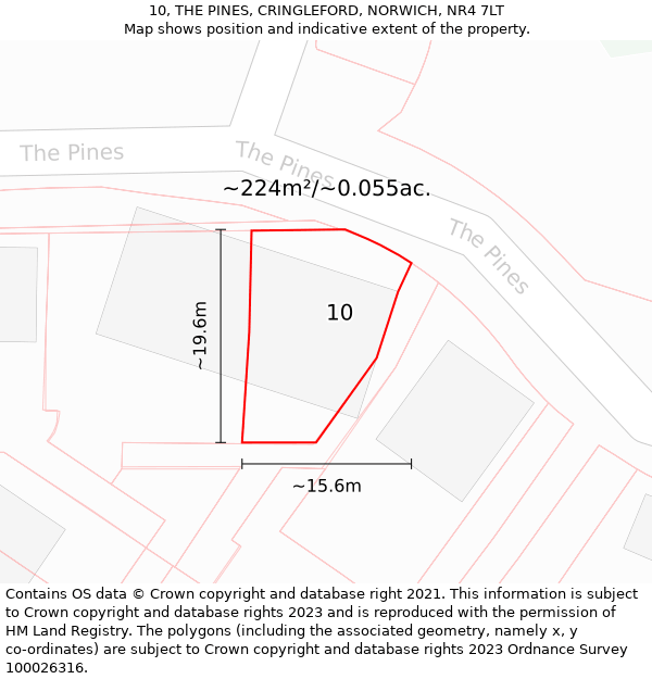 10, THE PINES, CRINGLEFORD, NORWICH, NR4 7LT: Plot and title map