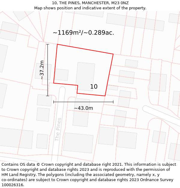 10, THE PINES, MANCHESTER, M23 0NZ: Plot and title map