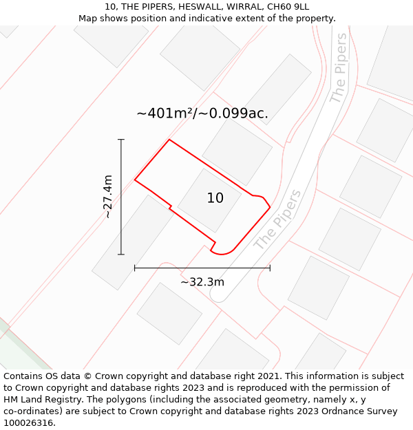 10, THE PIPERS, HESWALL, WIRRAL, CH60 9LL: Plot and title map