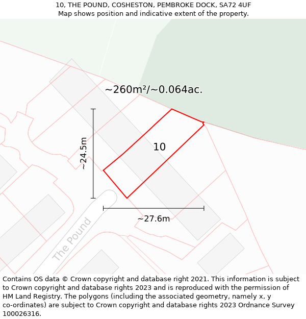 10, THE POUND, COSHESTON, PEMBROKE DOCK, SA72 4UF: Plot and title map