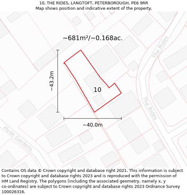 10, THE RIDES, LANGTOFT, PETERBOROUGH, PE6 9RR: Plot and title map