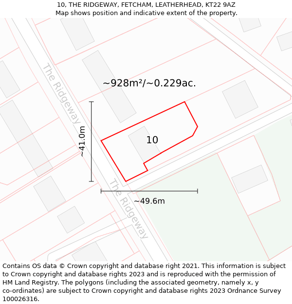 10, THE RIDGEWAY, FETCHAM, LEATHERHEAD, KT22 9AZ: Plot and title map