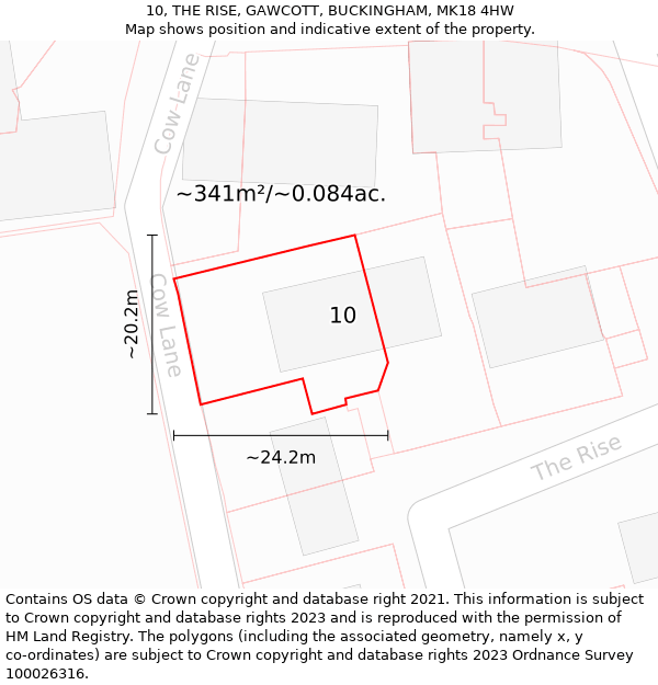 10, THE RISE, GAWCOTT, BUCKINGHAM, MK18 4HW: Plot and title map