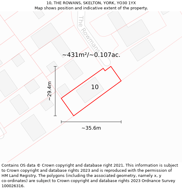 10, THE ROWANS, SKELTON, YORK, YO30 1YX: Plot and title map