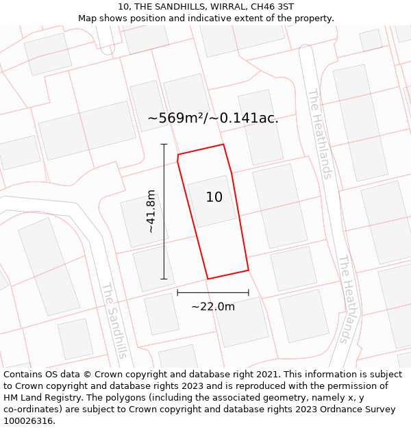 10, THE SANDHILLS, WIRRAL, CH46 3ST: Plot and title map