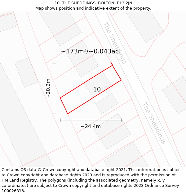 10, THE SHEDDINGS, BOLTON, BL3 2JN: Plot and title map