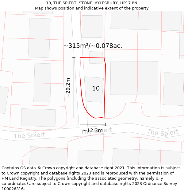 10, THE SPIERT, STONE, AYLESBURY, HP17 8NJ: Plot and title map