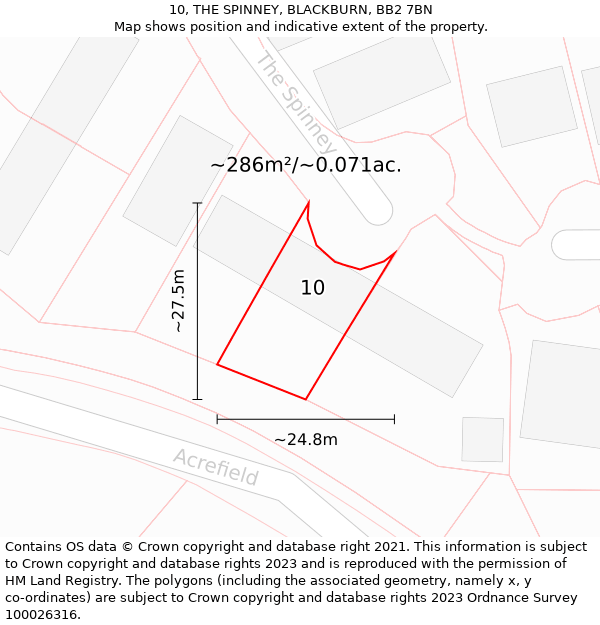 10, THE SPINNEY, BLACKBURN, BB2 7BN: Plot and title map