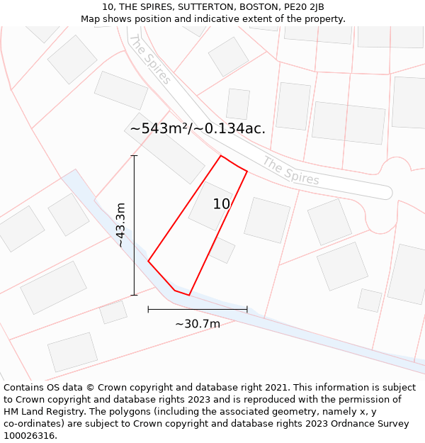 10, THE SPIRES, SUTTERTON, BOSTON, PE20 2JB: Plot and title map