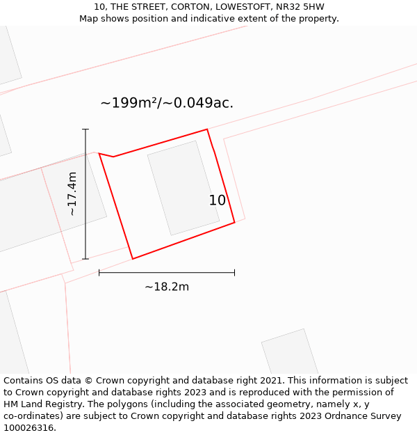 10, THE STREET, CORTON, LOWESTOFT, NR32 5HW: Plot and title map