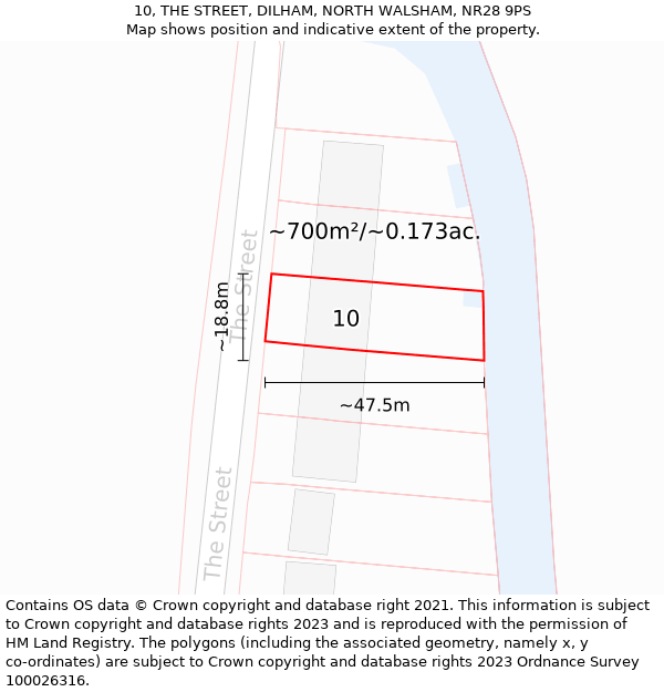 10, THE STREET, DILHAM, NORTH WALSHAM, NR28 9PS: Plot and title map