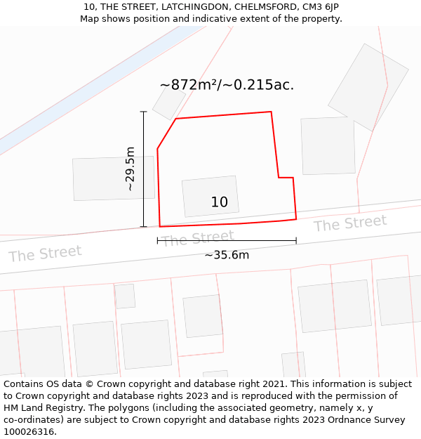 10, THE STREET, LATCHINGDON, CHELMSFORD, CM3 6JP: Plot and title map