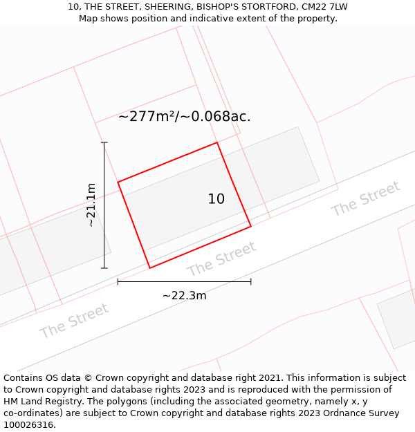 10, THE STREET, SHEERING, BISHOP'S STORTFORD, CM22 7LW: Plot and title map