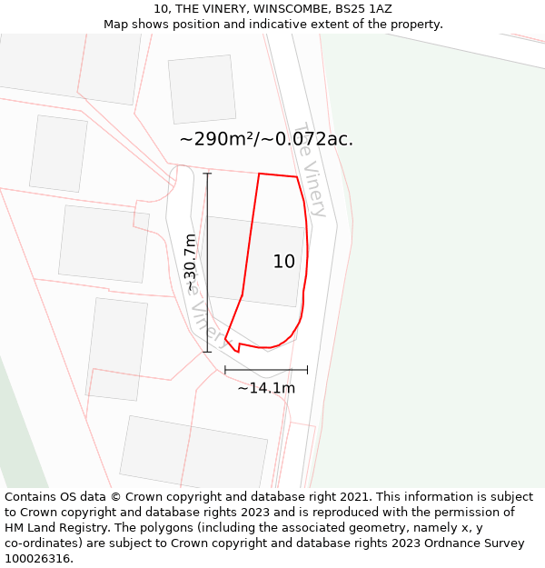 10, THE VINERY, WINSCOMBE, BS25 1AZ: Plot and title map