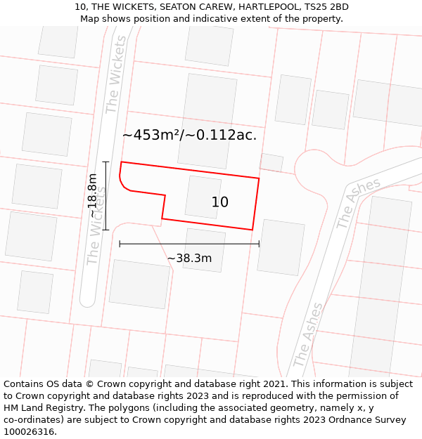 10, THE WICKETS, SEATON CAREW, HARTLEPOOL, TS25 2BD: Plot and title map
