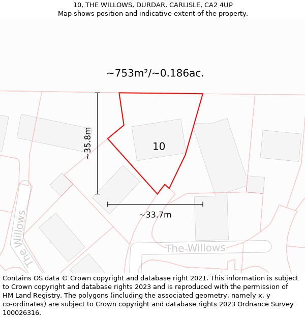 10, THE WILLOWS, DURDAR, CARLISLE, CA2 4UP: Plot and title map