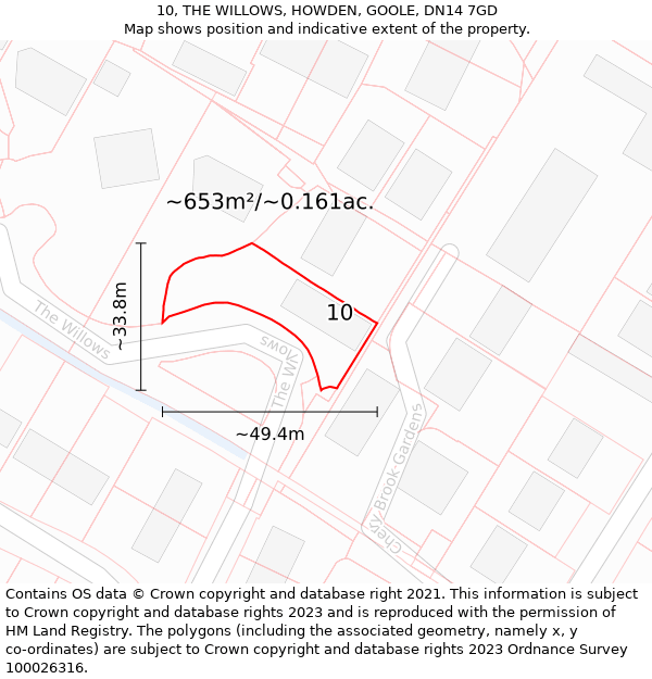 10, THE WILLOWS, HOWDEN, GOOLE, DN14 7GD: Plot and title map