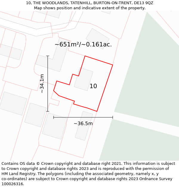 10, THE WOODLANDS, TATENHILL, BURTON-ON-TRENT, DE13 9QZ: Plot and title map