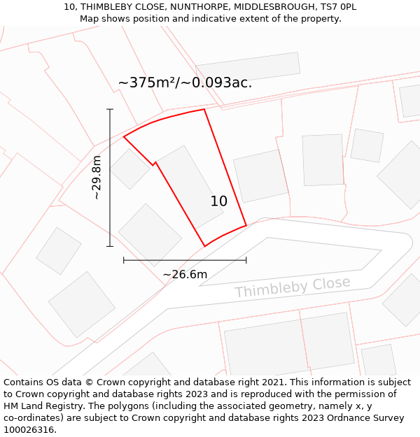 10, THIMBLEBY CLOSE, NUNTHORPE, MIDDLESBROUGH, TS7 0PL: Plot and title map