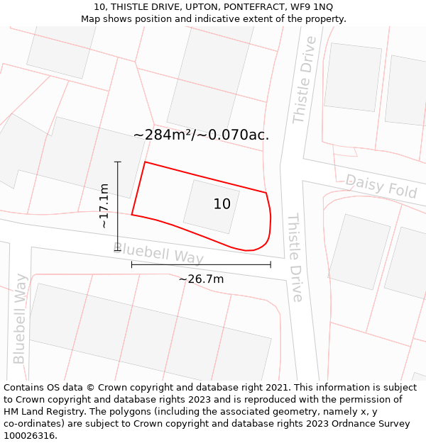 10, THISTLE DRIVE, UPTON, PONTEFRACT, WF9 1NQ: Plot and title map