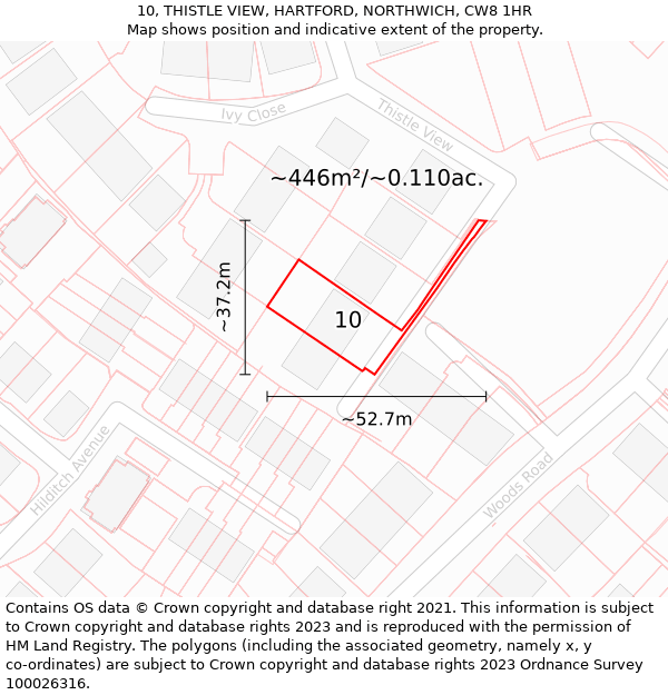 10, THISTLE VIEW, HARTFORD, NORTHWICH, CW8 1HR: Plot and title map